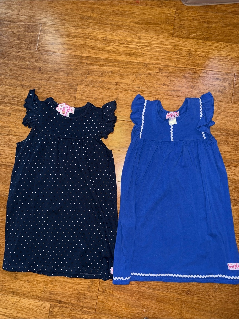 Ruffle girl flutter sleeve size 10 bundle of two dresses NWT blue & white